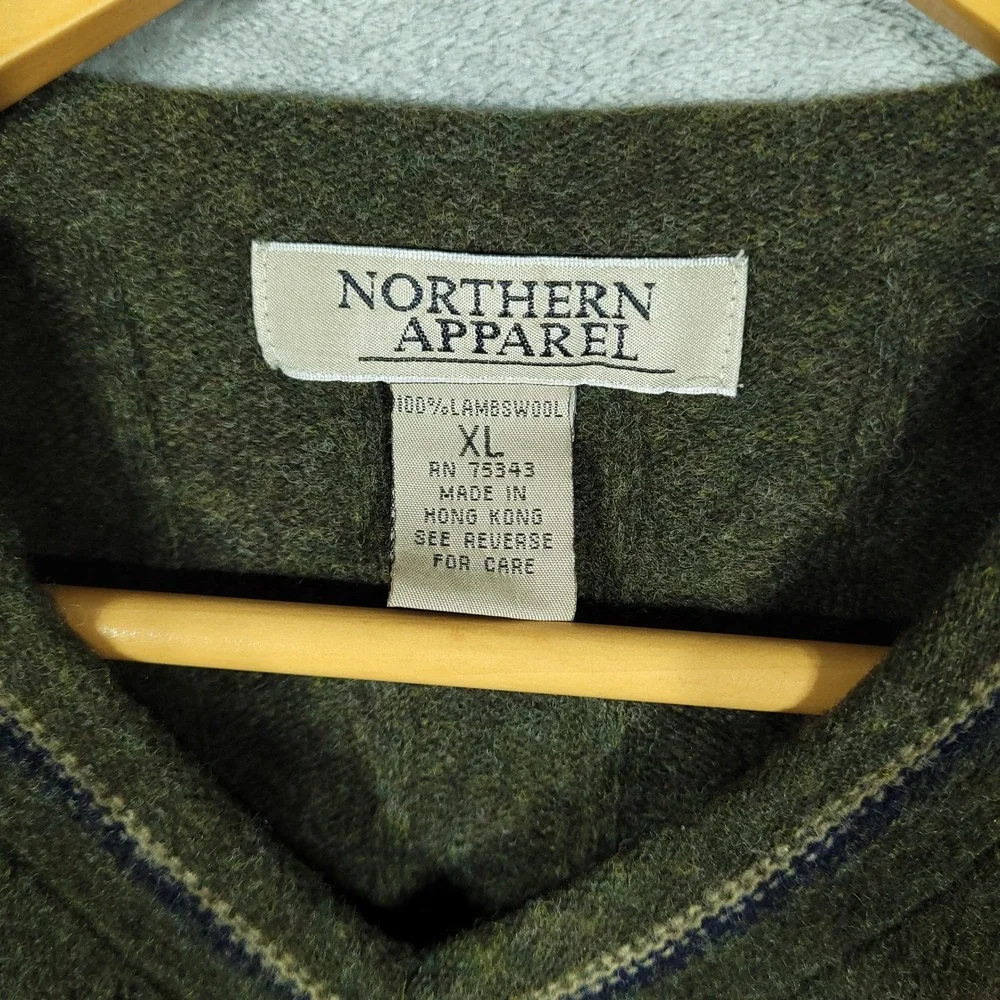 Vintage Northern Apparel Sweater Mens XL Green Lambswool V-Neck Pullover Knit
